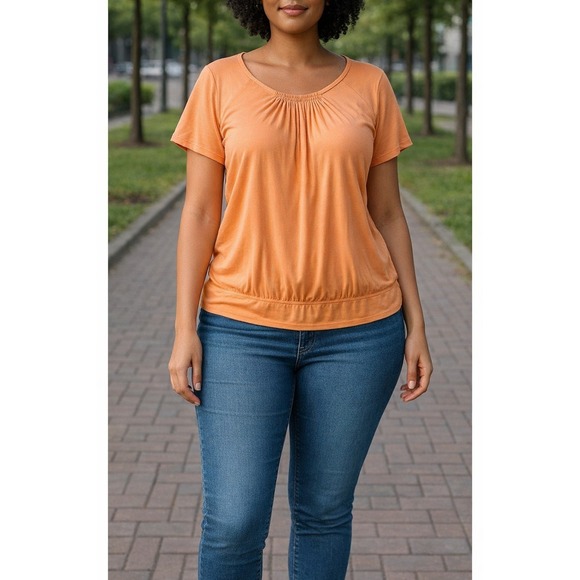 Chico's Tops - NWT Chico's Perfect Pleats Blouse Orange Scoop Neck Short Sleeve Top Sz 3 XL 16